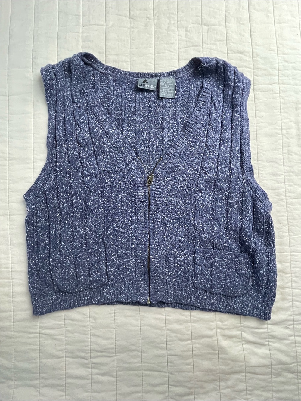 VTG Liz Wear Blue Knit Zip-Front Sweater Vest